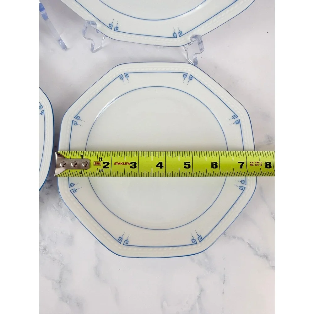Schirnding Bavaria MCM Blue Greek Key Set of 6 Salad Plates 7 3/8